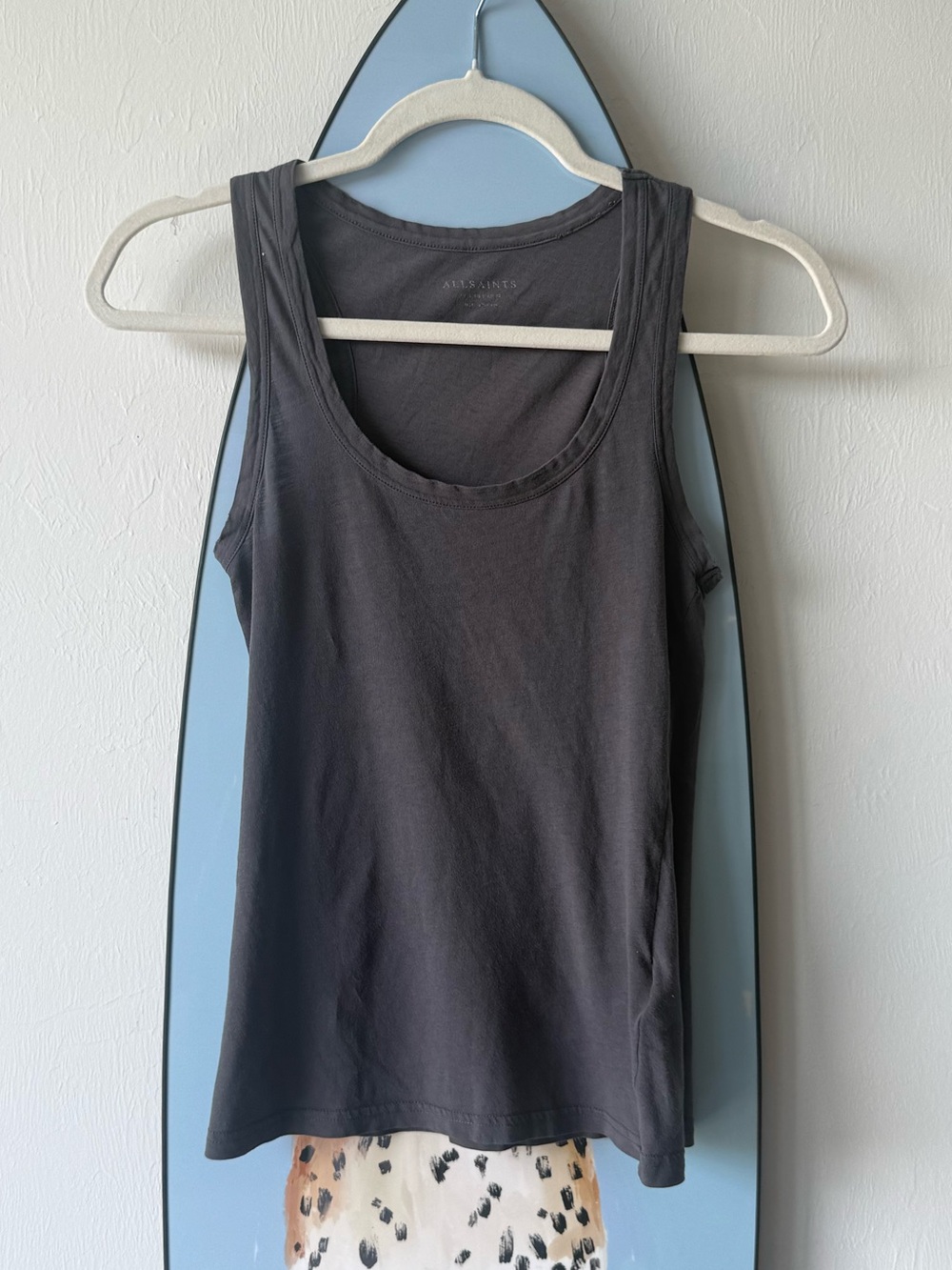 All Saints Long Sleeve 100% Cotton Dark Grey Scoop Neck Tank Top